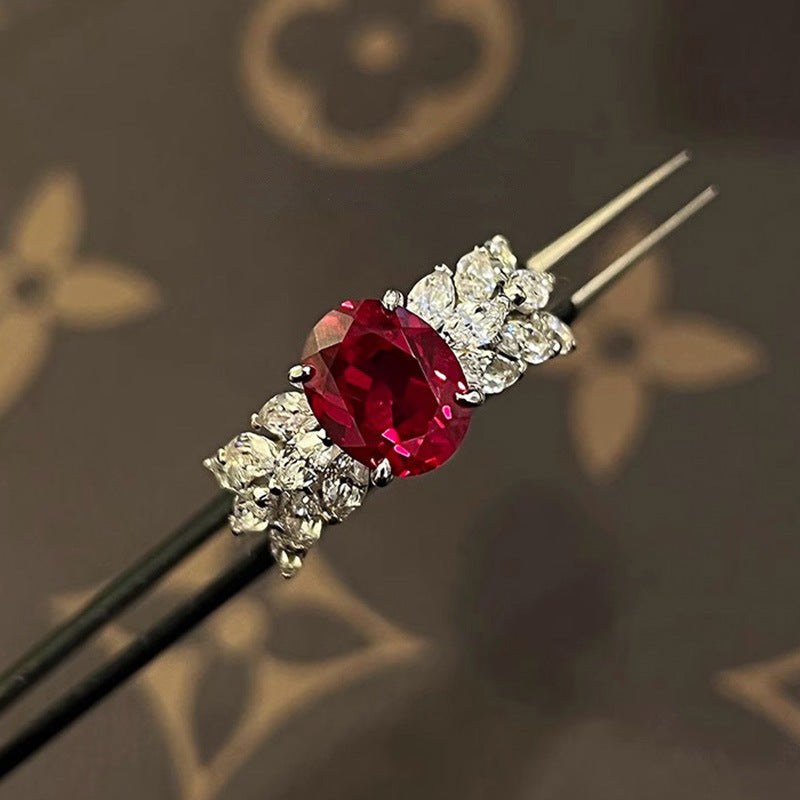 Red Oval Gemstone Ring | Adjustable Wing Design - gallify.store
