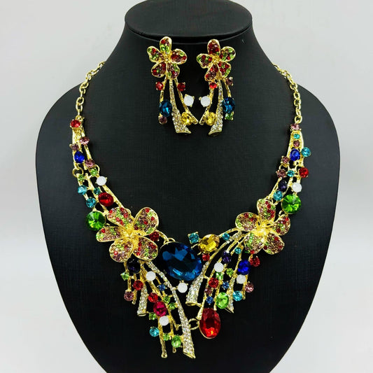 Crystal Floral Necklace & Earrings Set – Wedding Jewellery
