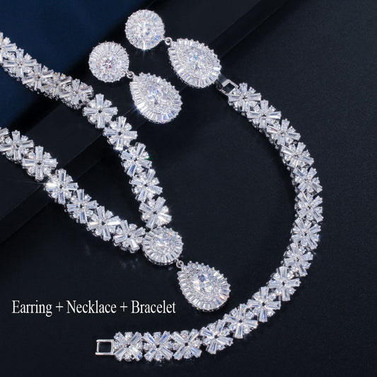 Gold Plated Cubic Zirconia Jewellery Set – Necklace, Earrings & Bracelet