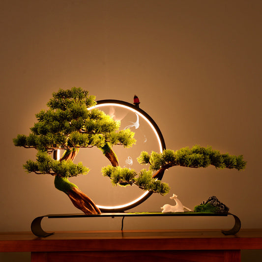 Zen Pine Bonsai Miniature Decoration – Handcrafted Ceramic & Wood