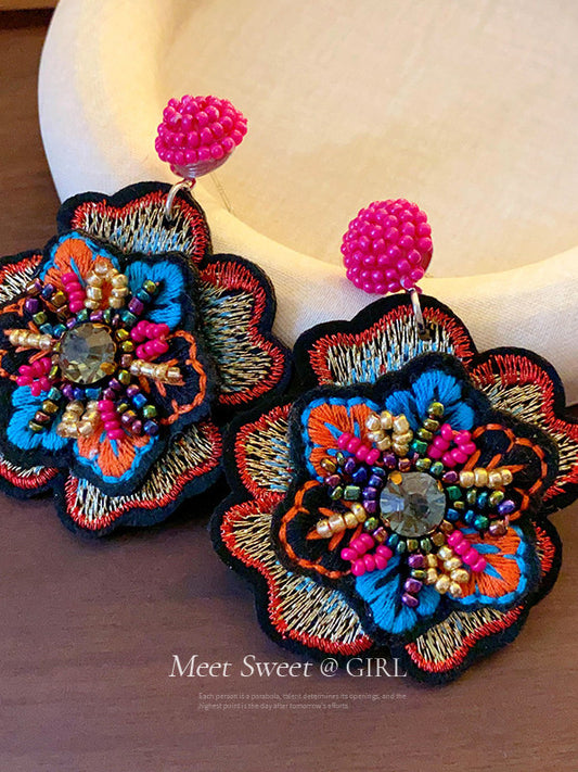 Ethnic Embroidered Beaded Earrings - gallify.store