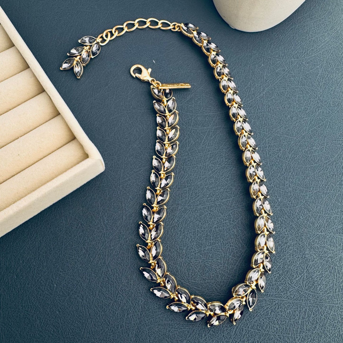 Elegant Crystal Leaf Necklace | Vintage Jewellery