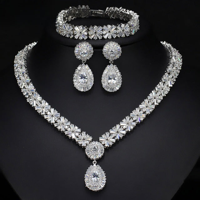 Gold Plated Cubic Zirconia Jewellery Set – Necklace, Earrings & Bracelet