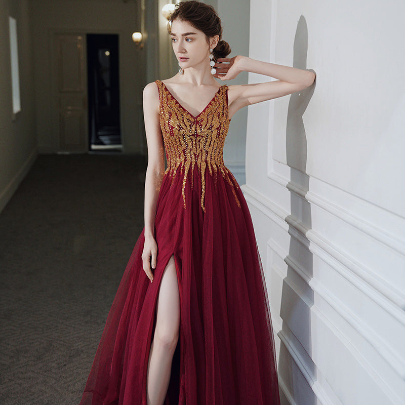 Sequin Backless Evening Dress | V-Neck Formal Gown - gallify.store