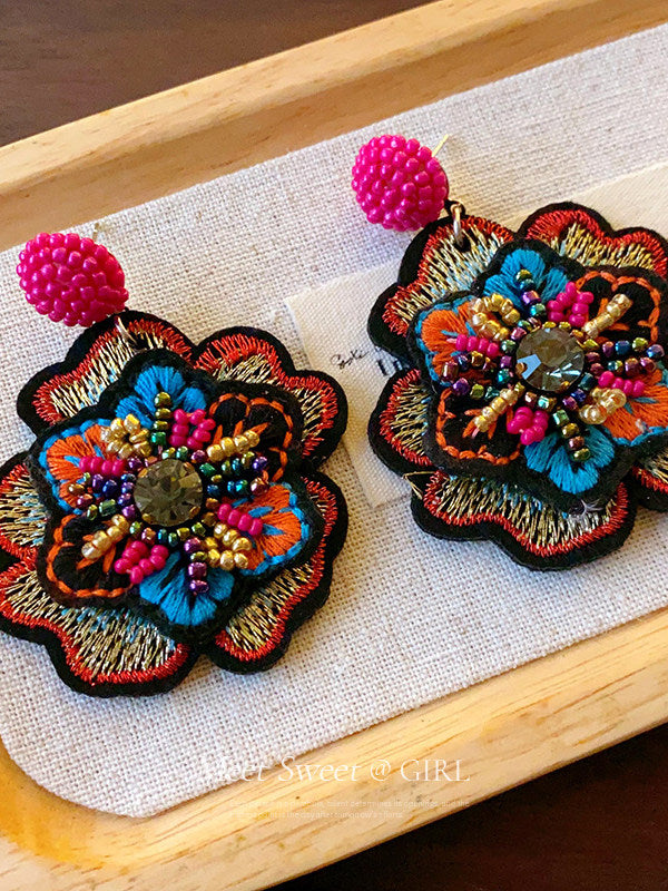 Ethnic Embroidered Beaded Earrings - gallify.store