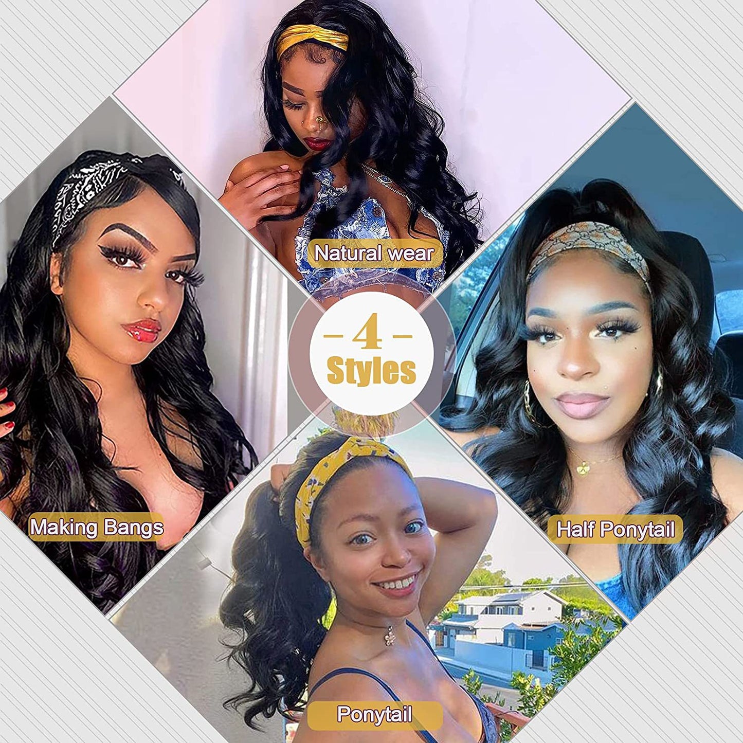 Scarf Headband Wig | Long Curly Waves, 26 Inch Synthetic Hair