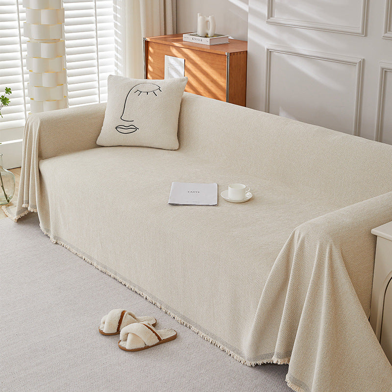 Solid Colour Chenille Sofa Cover | Herringbone, Anti-Wrinkle