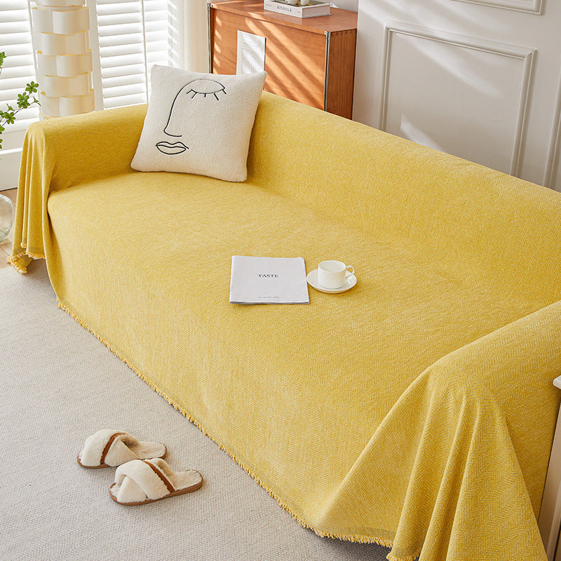 Solid Colour Chenille Sofa Cover | Herringbone, Anti-Wrinkle