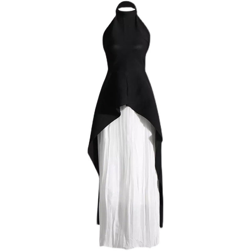 Womens Elegant Halter Evening Dress | Black & White