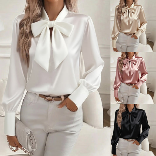 Women's Satin Bow Blouse | Long Sleeve | 8 Colours