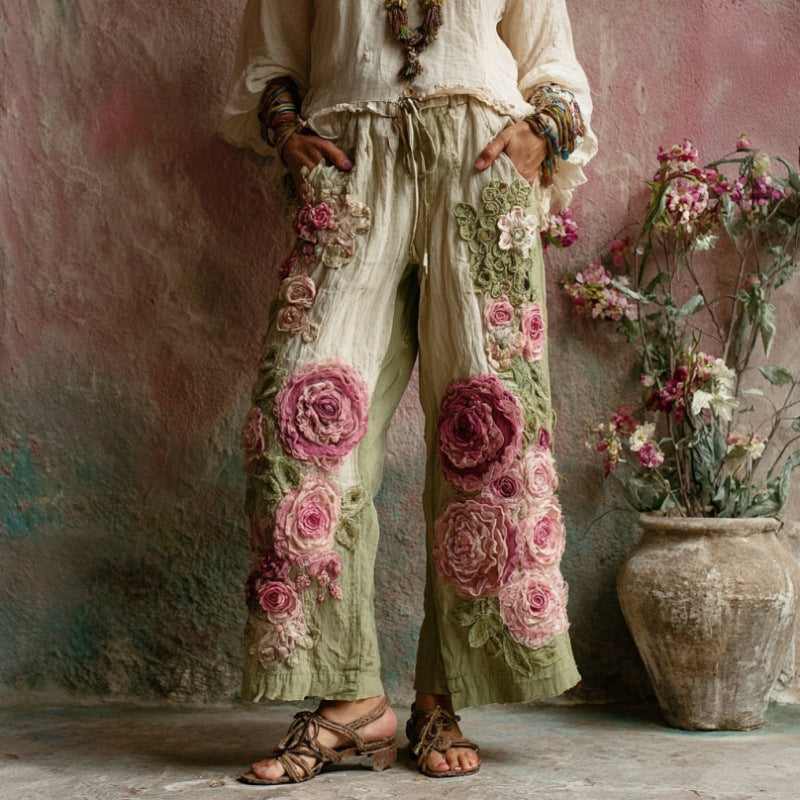 Floral Print Straight Leg Trousers | Mid Waist