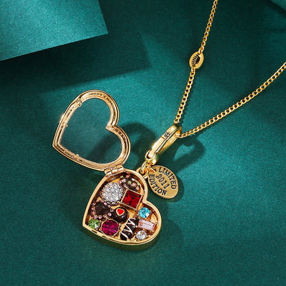 Heart Crystal Pendant Necklace | Openable Chocolate Box Design - gallify.store
