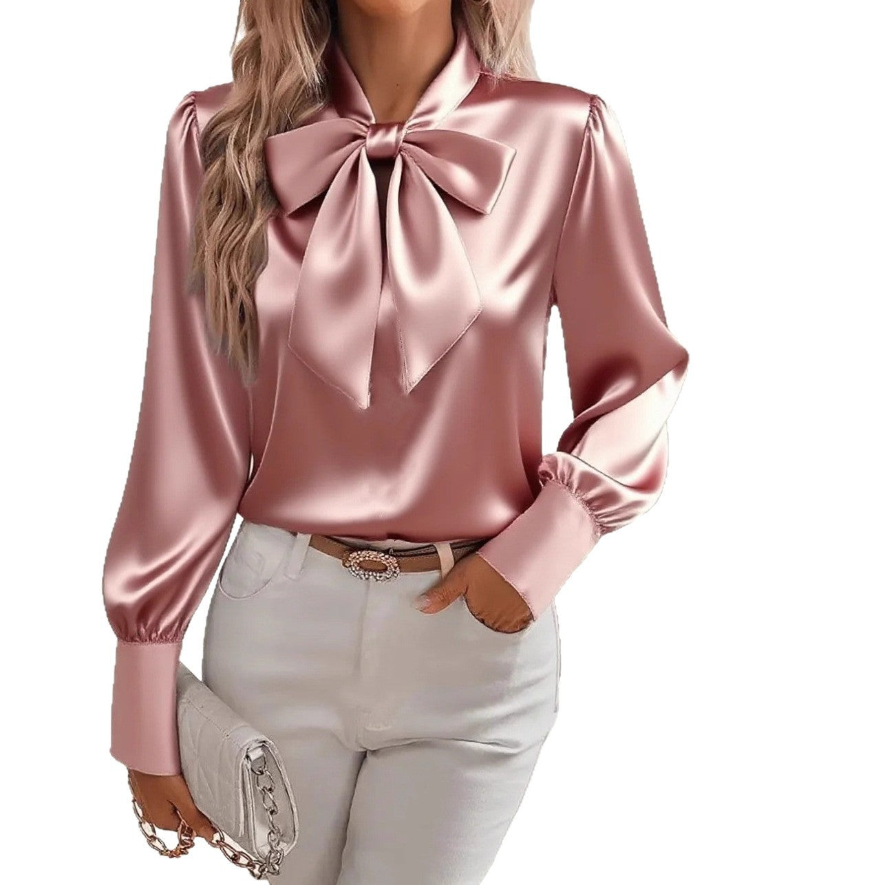 Women's Satin Bow Blouse | Long Sleeve | 8 Colours
