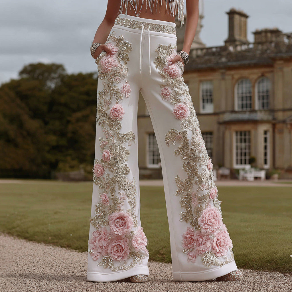 Women's Wide Leg Straight Pants with Side Panels
