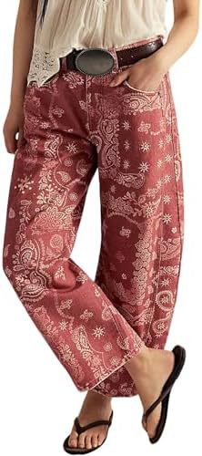 Floral Print Denim Wide Leg Trousers | High Waist