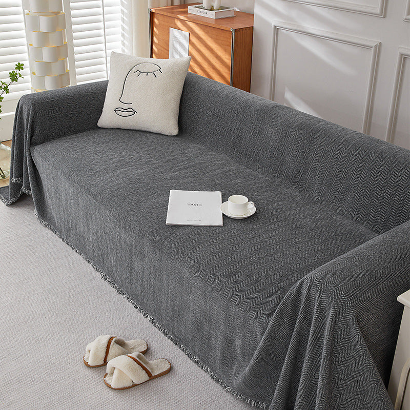 Solid Colour Chenille Sofa Cover | Herringbone, Anti-Wrinkle