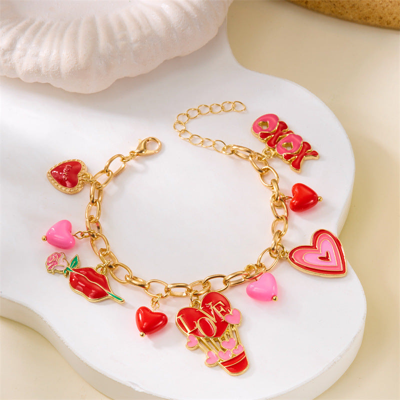 Peach Heart Multi-element Pendant Bracelet - gallify.store
