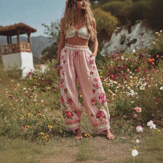 Women's Wide Leg Straight Pants with Side Panels
