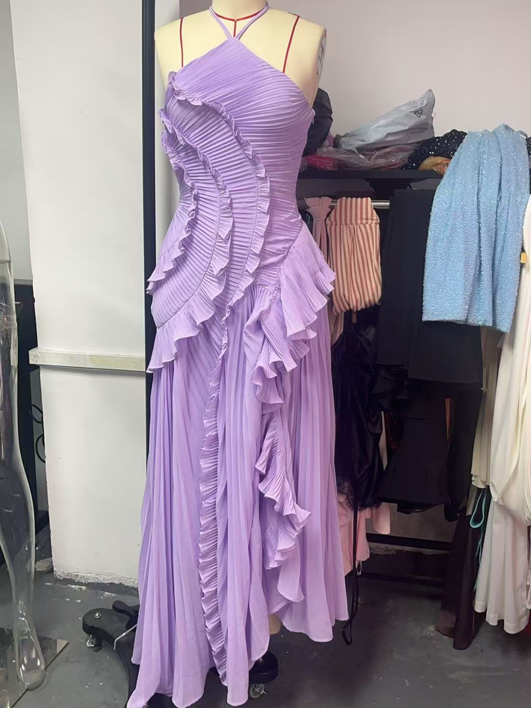 Pleated Strapless Maxi Dress | High Waist A-Line, Violet