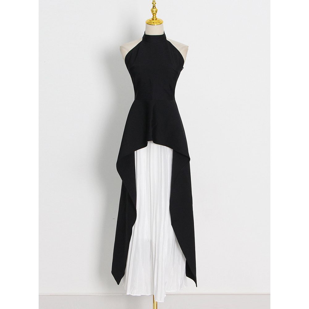 Womens Elegant Halter Evening Dress | Black & White