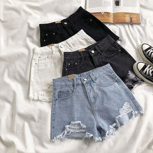 Women's Ripped Denim Shorts | High Waist Wide Leg