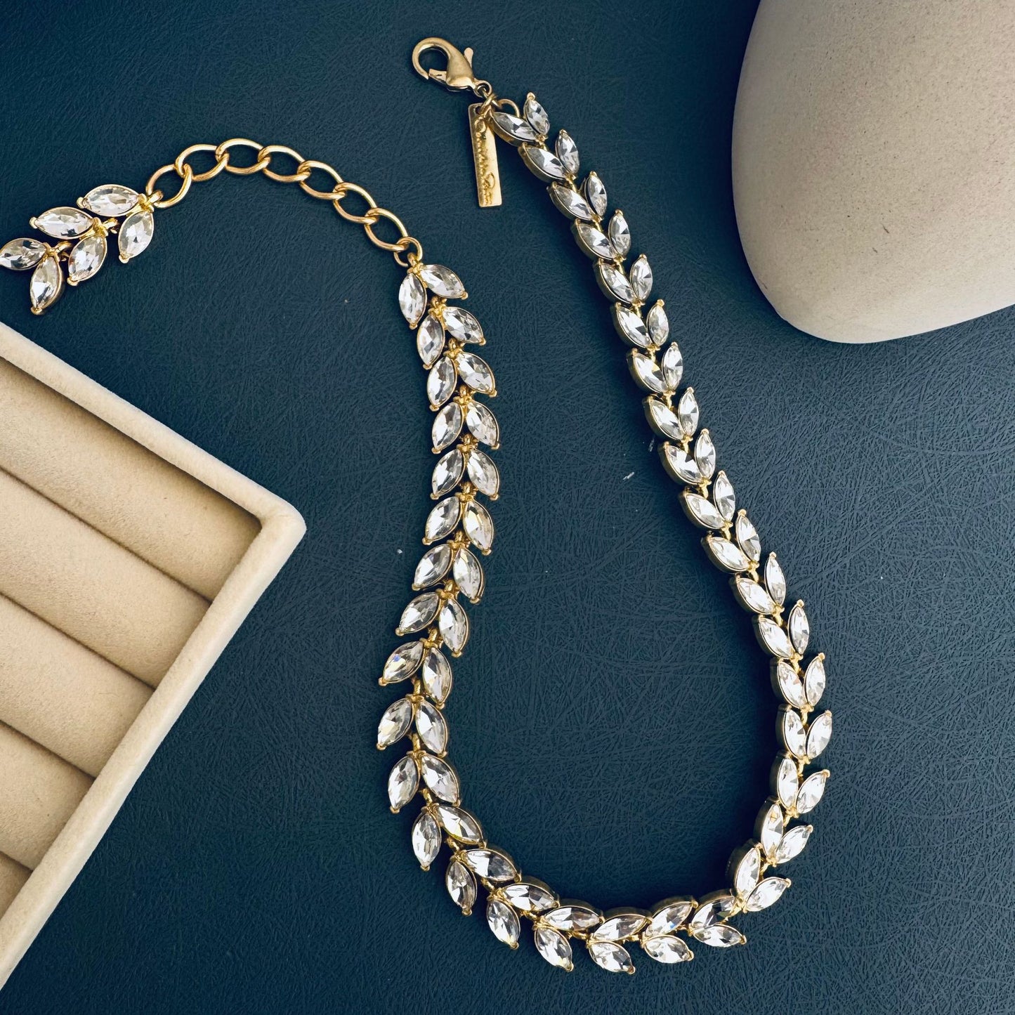 Elegant Crystal Leaf Necklace | Vintage Jewellery