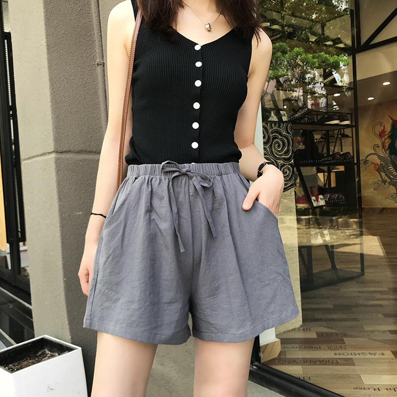 Women's Cotton Linen Casual Shorts | Elastic Waist