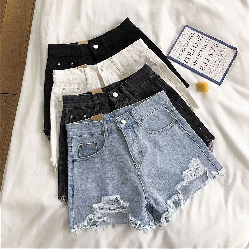 Women's Ripped Denim Shorts | High Waist Wide Leg