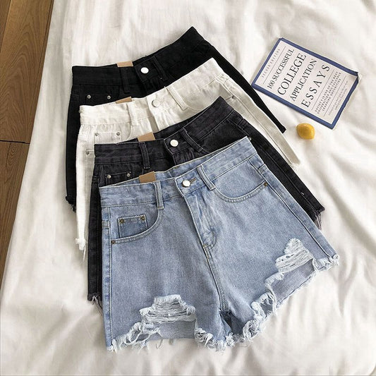 Women's Ripped Denim Shorts | High Waist Wide Leg