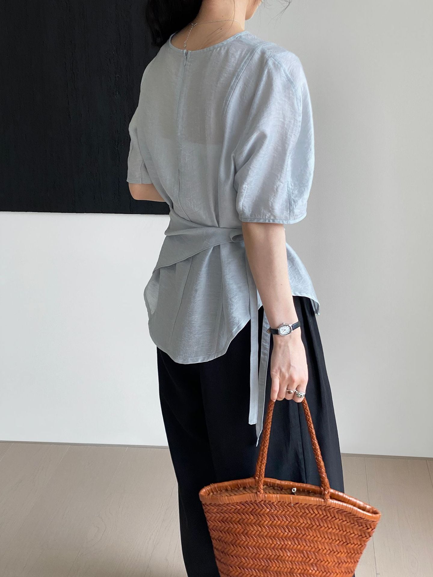 Women's Tencel Linen Puff Sleeve Shirt | Korean Style