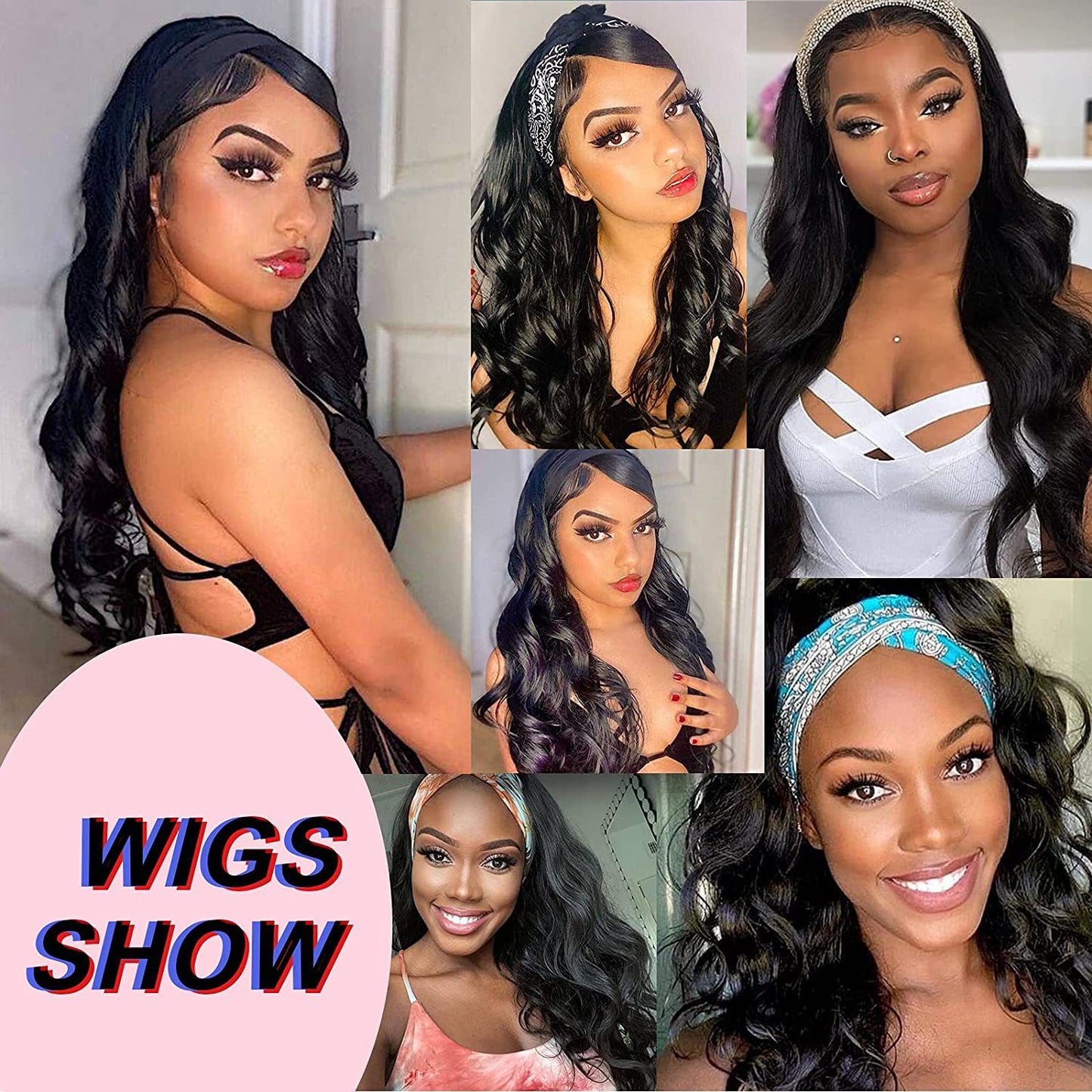 Scarf Headband Wig | Long Curly Waves, 26 Inch Synthetic Hair