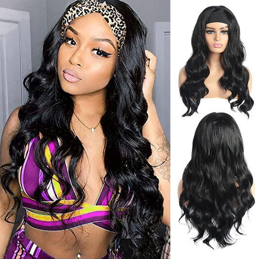 Scarf Headband Wig | Long Curly Waves, 26 Inch Synthetic Hair