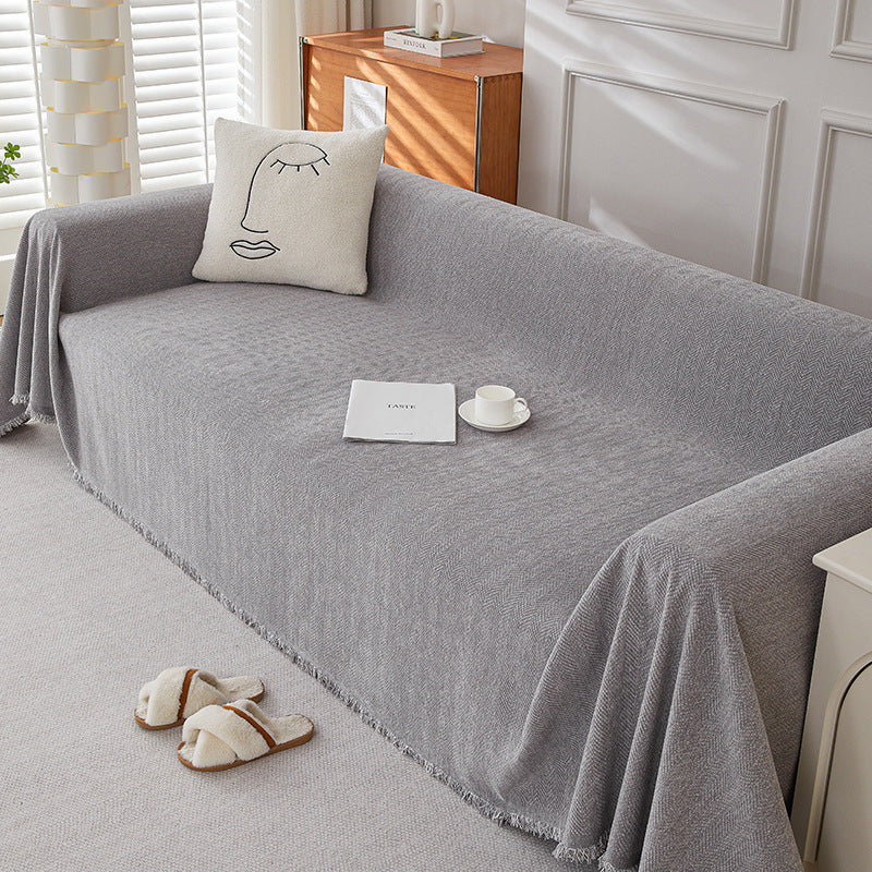 Solid Colour Chenille Sofa Cover | Herringbone, Anti-Wrinkle