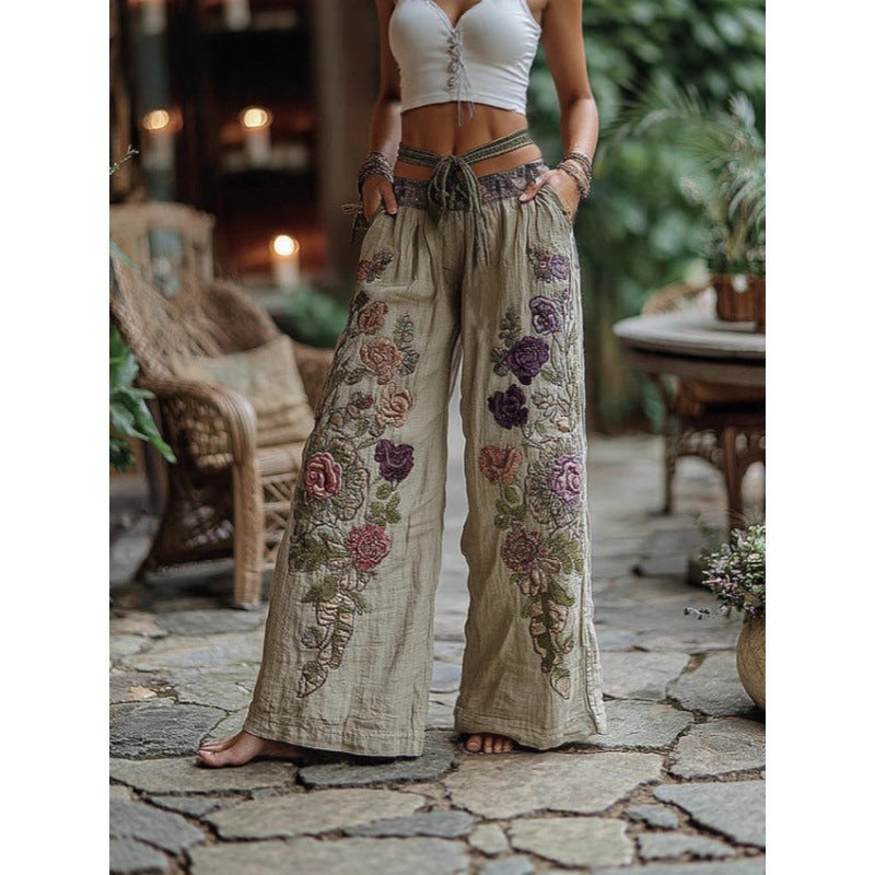 Women's Wide Leg Printed Trousers | Retro Style