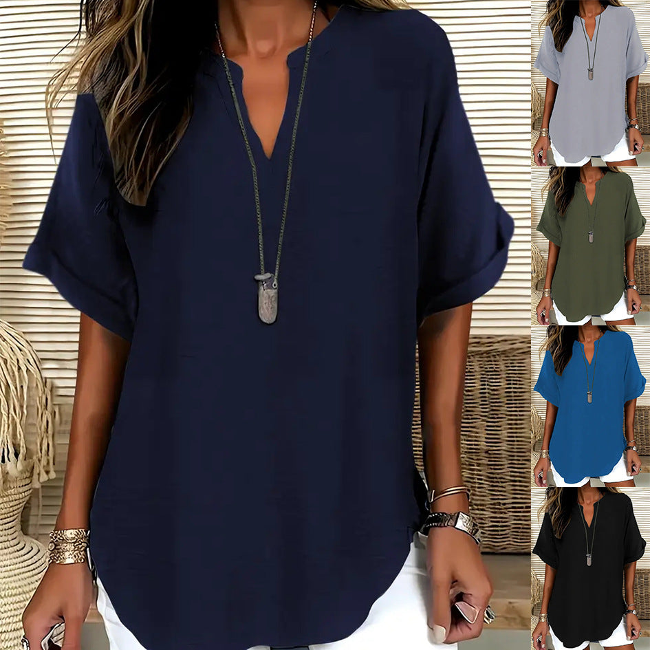 Women's Loose Ice Silk Casual Shirt | Bat Sleeve
