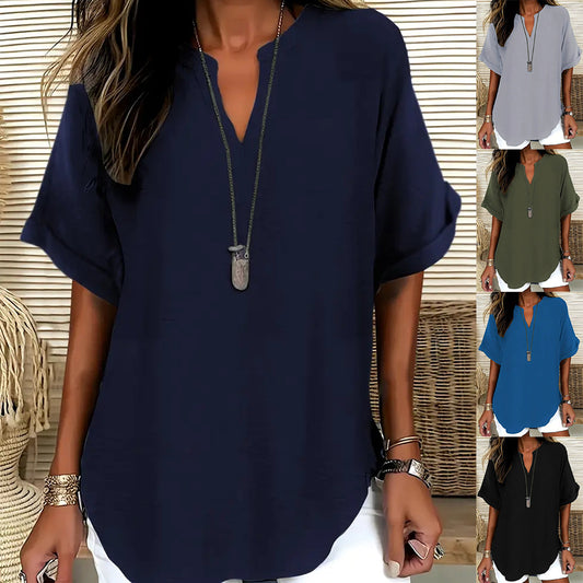 Women's Loose Ice Silk Casual Shirt | Bat Sleeve