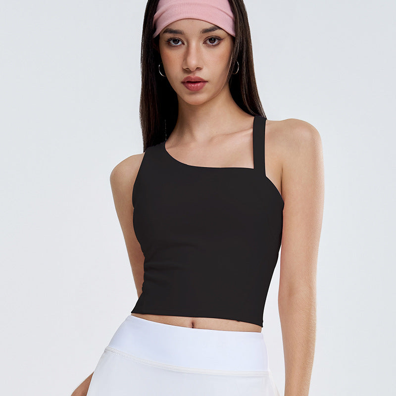 Women's Asymmetric Yoga Vest with Built-in Bra