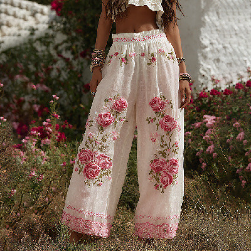 Floral Print Straight Leg Trousers | Mid Waist