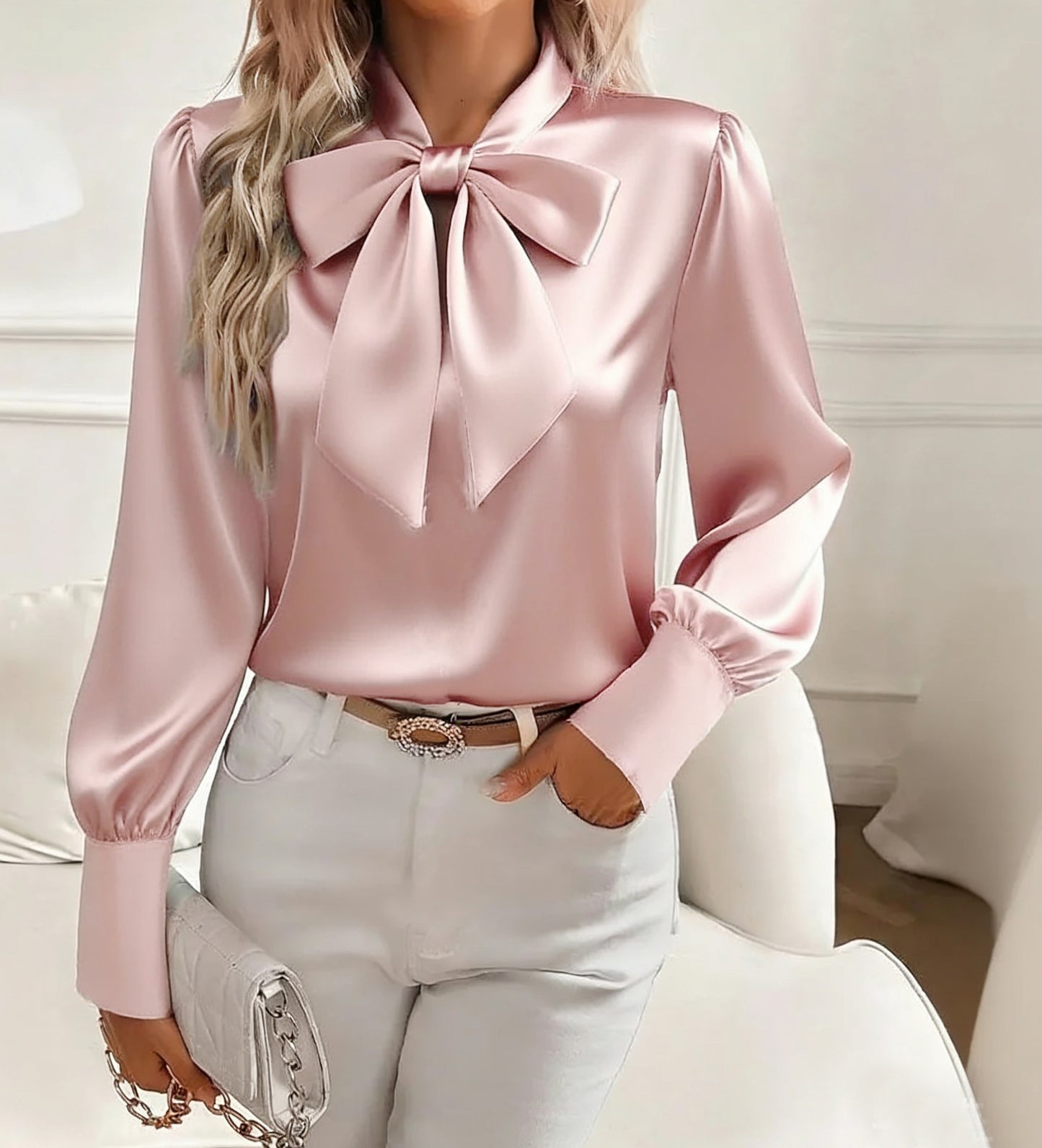 Women's Satin Bow Blouse | Long Sleeve | 8 Colours