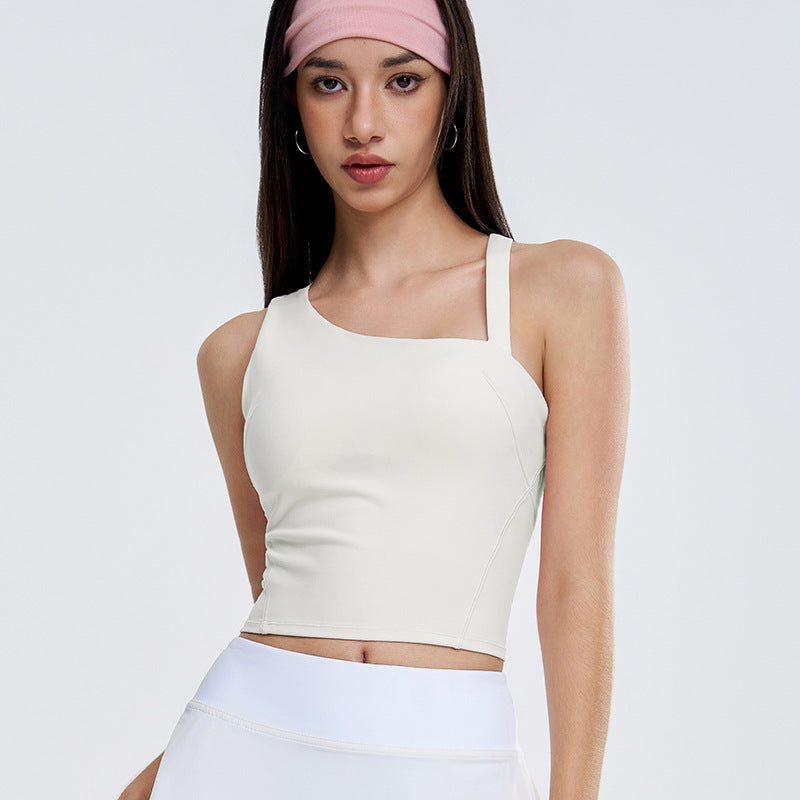 Women's Asymmetric Yoga Vest with Built-in Bra