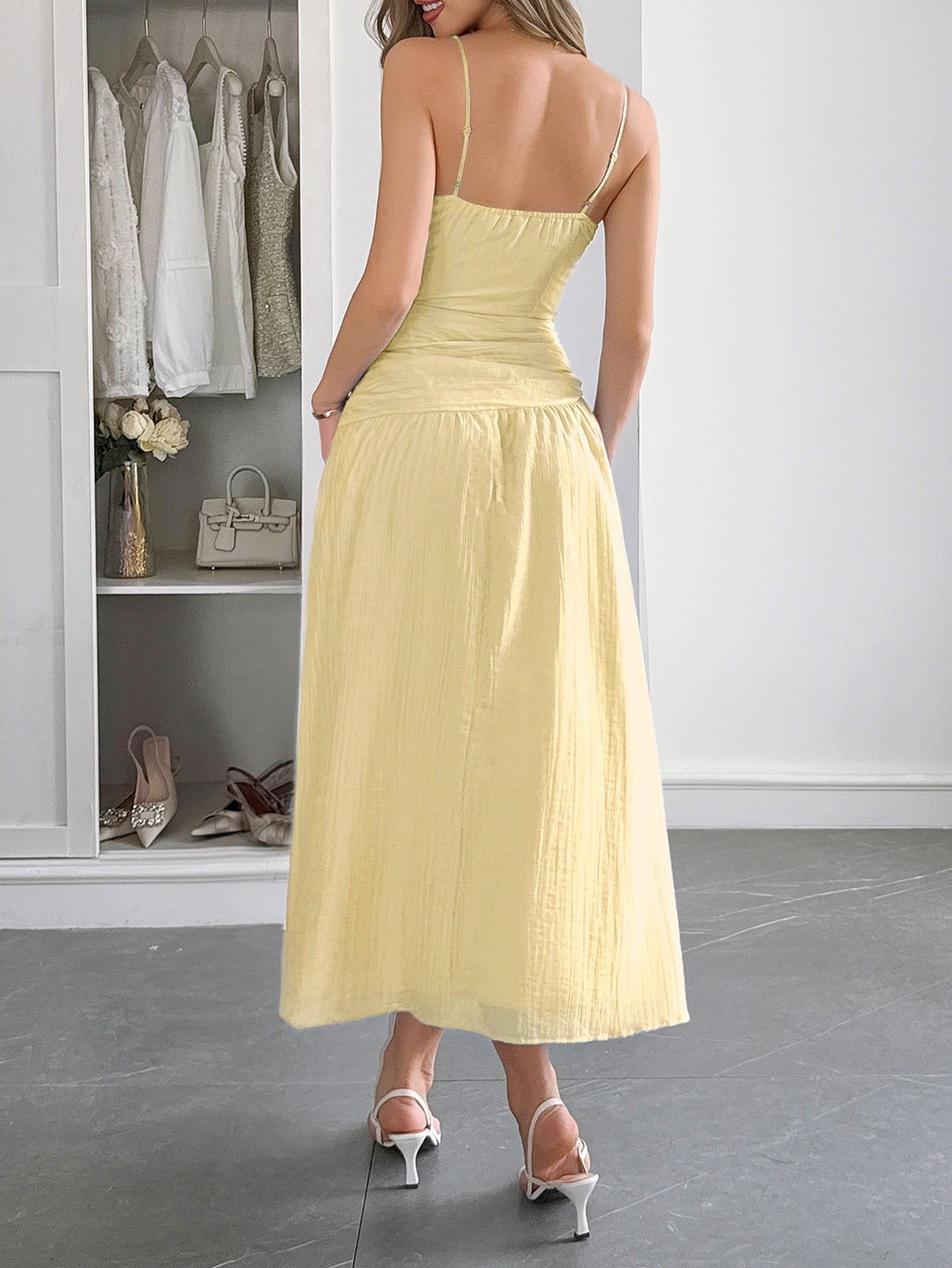 Deep V-Neck A-Line Maxi Dress - gallify.store