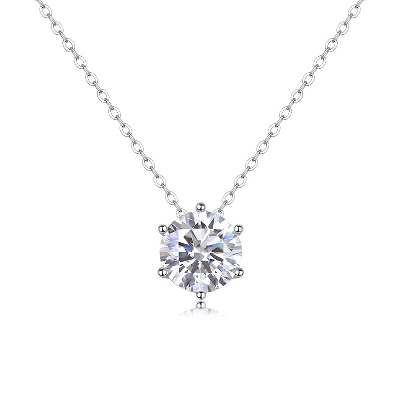 925 Sterling Silver Moissanite Necklace - Six Prong Pendant