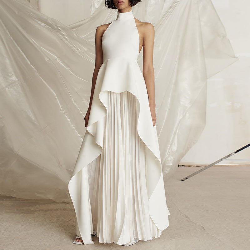 Womens Elegant Halter Evening Dress | Black & White
