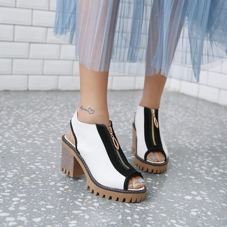 Women's Hollow Fish Mouth Sandals – Thick Heel Lambswool Roman Style