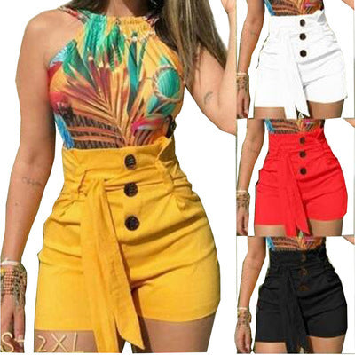 igh Waist Wide Leg Shorts | Button Tie Detail |