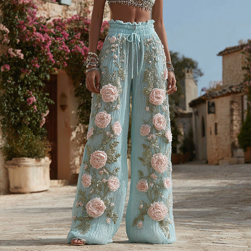 Women's Wide Leg Straight Pants with Side Panels