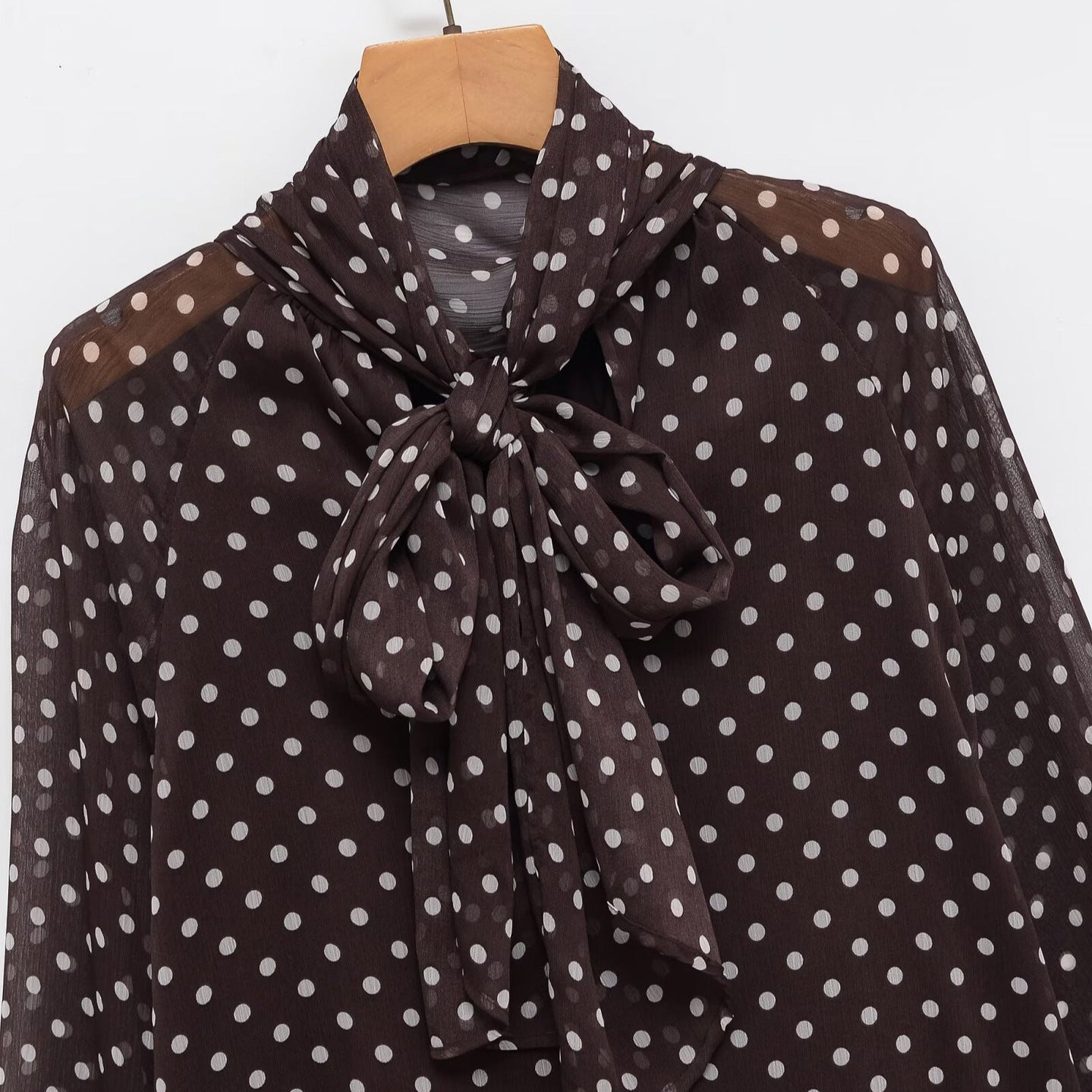 Women's Bow Polka Dot Shirt | Long Sleeve Retro