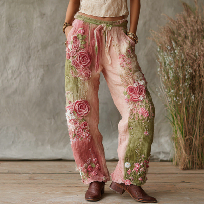 Floral Print Straight Leg Trousers | Mid Waist