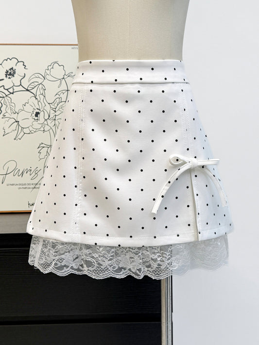 French Polka Dot Lace High Waist Skirt