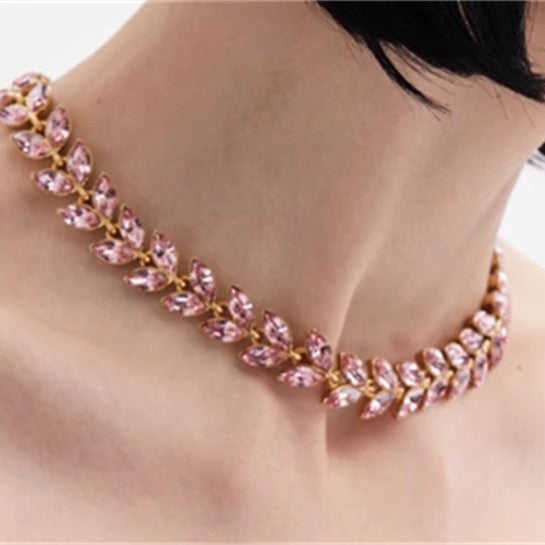 Elegant Crystal Leaf Necklace | Vintage Jewellery